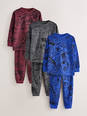 Grey/Red/Blue Graffiti Long Sleeve Pyjamas 3 Pack (3-16yrs) - Image 3 of 7