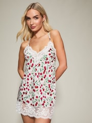 KBX White Renee Satin & Lace Cherry Print Chemise - Image 1 of 6