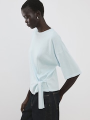 Mango Blue Tie Front Knitted T-Shirt - Image 1 of 5