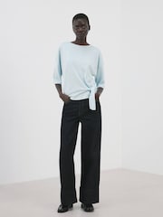 Mango Blue Tie Front Knitted T-Shirt - Image 2 of 5