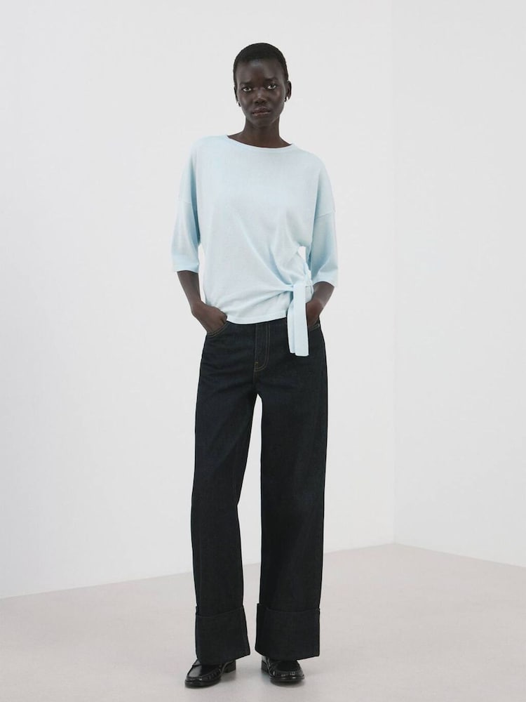 Mango Blue Tie Front Knitted T-Shirt - Image 2 of 5