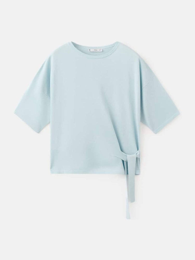 Mango Blue Tie Front Knitted T-Shirt - Image 5 of 5