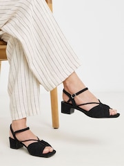 JD Williams Chocolate Brown Soft Ruched Low Block Heels Sandals - Image 1 of 4