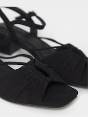 JD Williams Chocolate Brown Soft Ruched Low Block Heels Sandals - Image 4 of 4