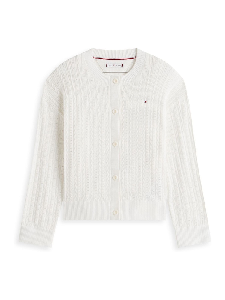 Tommy Hilfiger White Pointelle Cable Knit Relaxed Cardigan - Image 5 of 5