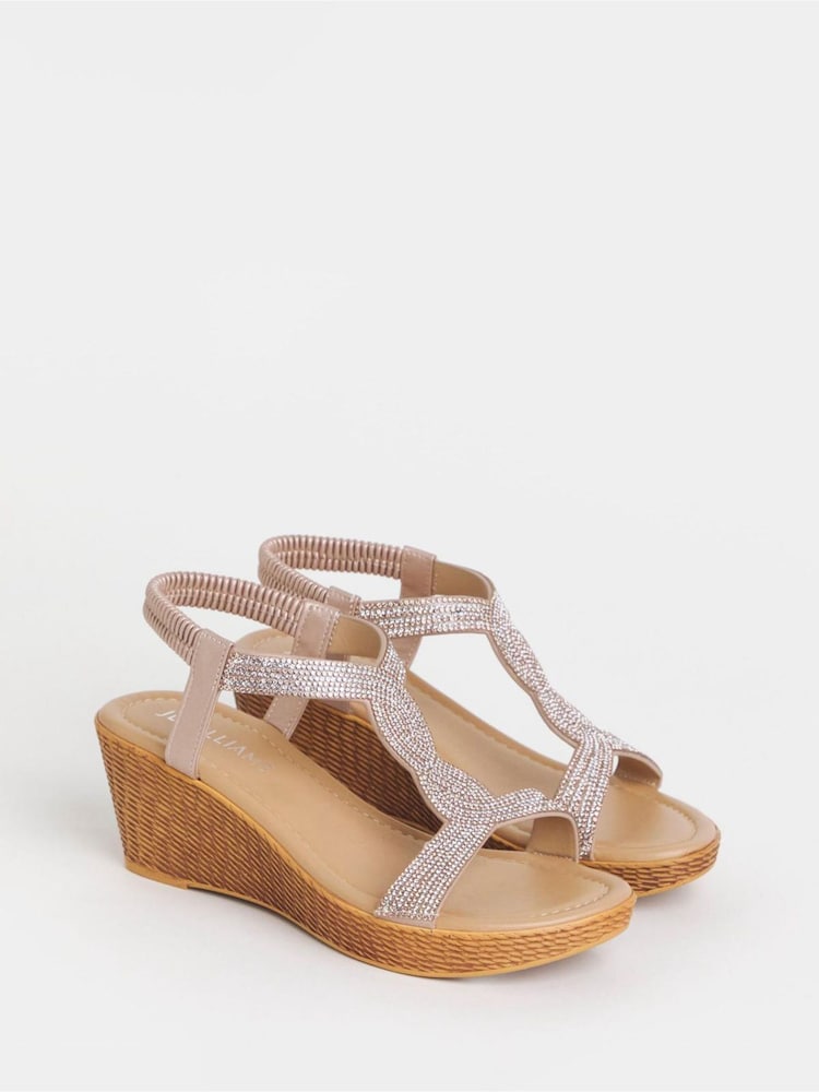 JD Williams Sparkly T Bar Pattern Wedge Sandals - Image 2 of 4