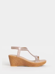 JD Williams Sparkly T Bar Pattern Wedge Sandals - Image 3 of 4