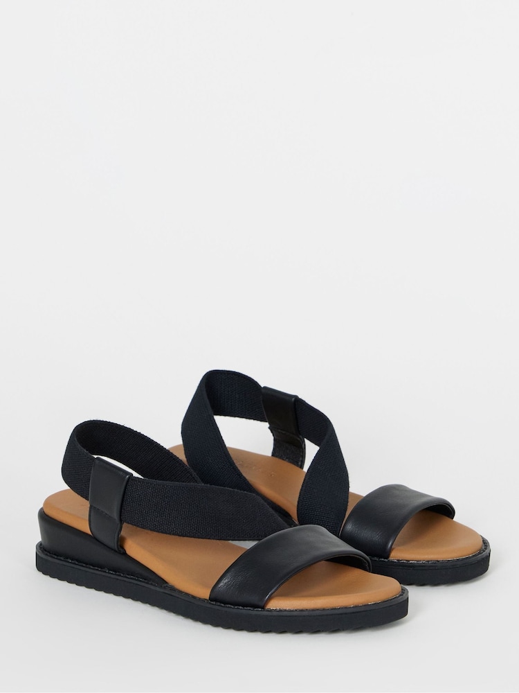 JD Williams Black Tubular Assymetric Low Wedge Sandals - Image 2 of 4 JD Williams Black Tubular Assymetric Low Wedge Sandals - Image 2 of 4