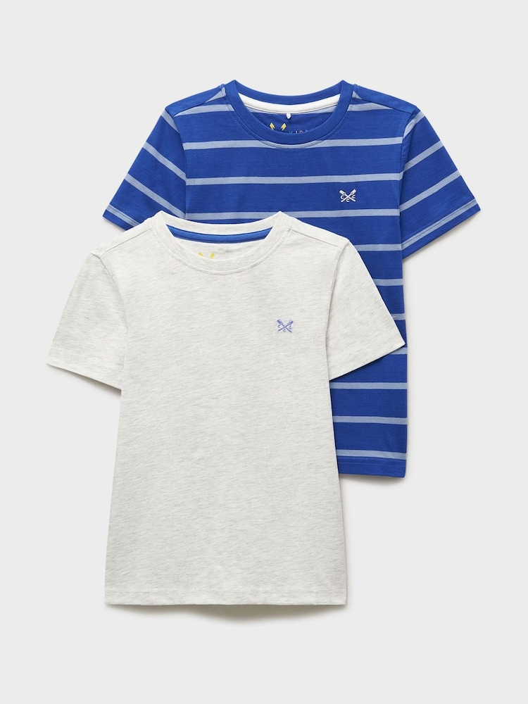 Crew Clothing Grey Stripe & Plain Classic T-Shirts 2 Pack - Image 1 of 3 Crew Clothing Grey Stripe & Plain Classic T-Shirts 2 Pack - Image 1 of 3