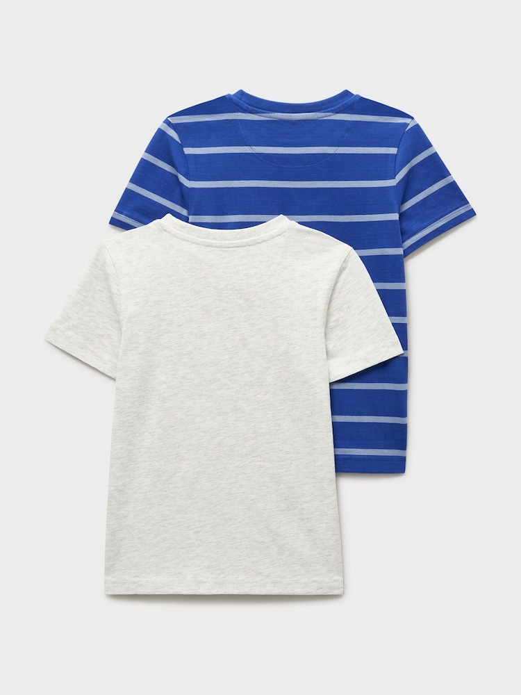 Crew Clothing Grey Stripe & Plain Classic T-Shirts 2 Pack - Image 2 of 3 Crew Clothing Grey Stripe & Plain Classic T-Shirts 2 Pack - Image 2 of 3