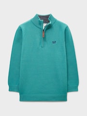 Turquoise Blue - Pull demi-zip classique en coton Crew Clothing - Image 1 sur 3