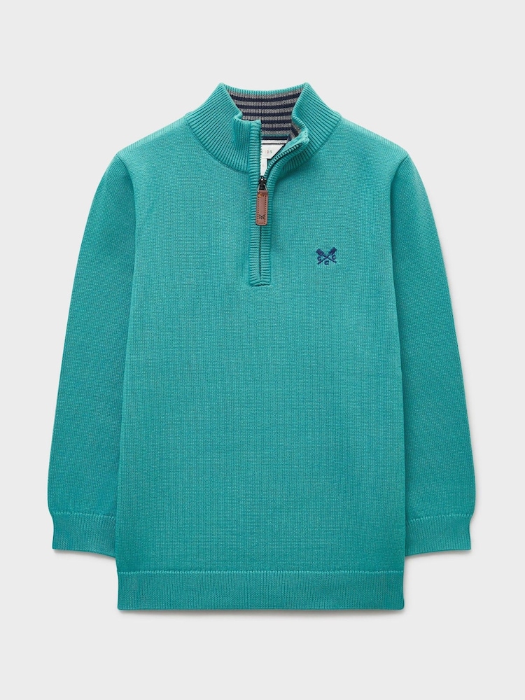 Turquoise Blue - Pull demi-zip classique en coton Crew Clothing - Image 1 sur 3