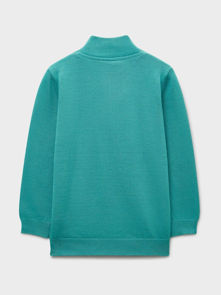 Turquoise Blue - Pull demi-zip classique en coton Crew Clothing - Image 2 sur 3