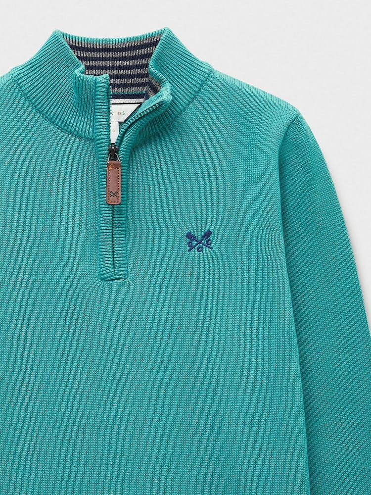 Turquoise Blue - Pull demi-zip classique en coton Crew Clothing - Image 3 sur 3