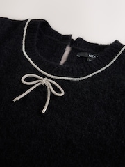 Black Embellished Crew Neck Short Sleeve Jumper with Wool - Image 7 of 8