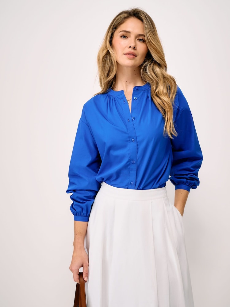 Crew Clothing Blue Louisa Button Through Blouse - Image 1 of 5 Crew Clothing Blue Louisa Button Through Blouse - Image 1 of 5