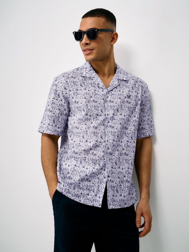 Crew Clothing Short Sleeve Tropical Print Collar Shirt - Imagen 1 de 5