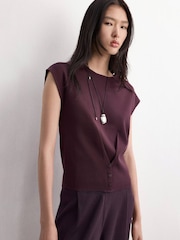 Mango Red Button Waisted Short Sleeve Top - Image 1 of 5