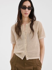 Mango Brown Open Knit Short Sleeve Cardigan - Image 1 of 4