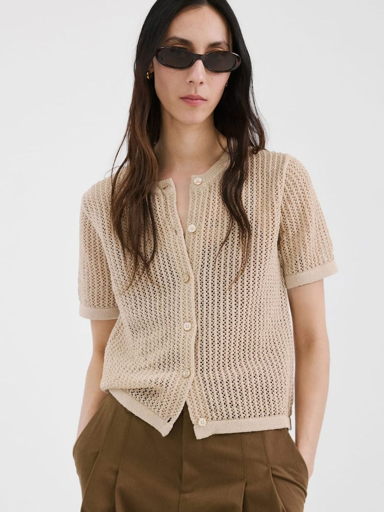 Mango Brown Open Knit Short Sleeve Cardigan - Image 1 of 4