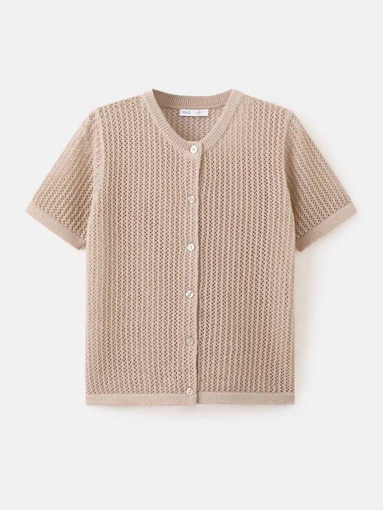 Mango Brown Open Knit Short Sleeve Cardigan - Image 4 of 4