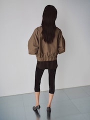 Mango Brown Checked Funnel Neck Double Zip Bomber Jacket - Image 3 of 5