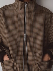 Mango Brown Checked Funnel Neck Double Zip Bomber Jacket - Image 4 of 5