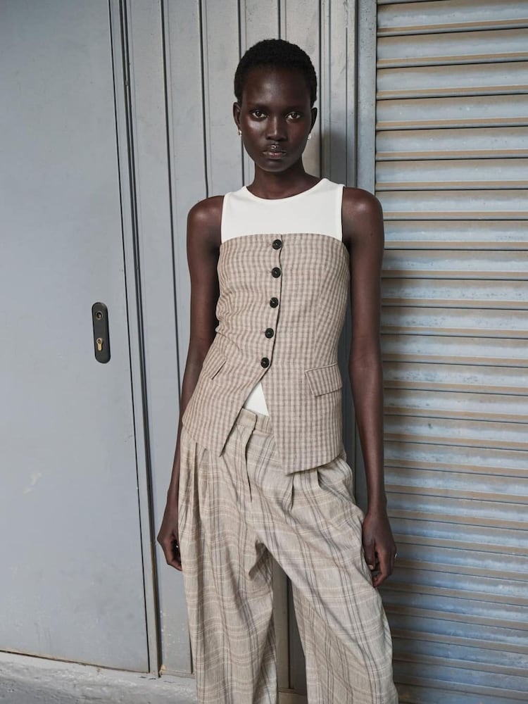 Mango Grey Button Up Bandeau Top - Image 1 of 5