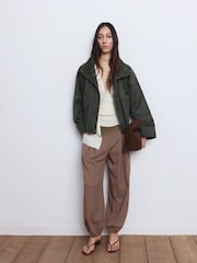 Mango Green Cotton Blend Funnel Neck Pocket Jacket - Image 1 of 6