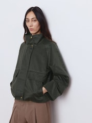 Mango Green Cotton Blend Funnel Neck Pocket Jacket - Image 2 of 6