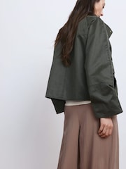 Mango Green Cotton Blend Funnel Neck Pocket Jacket - Image 3 of 6
