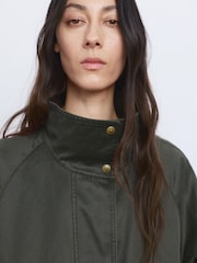 Mango Green Cotton Blend Funnel Neck Pocket Jacket - Image 5 of 6