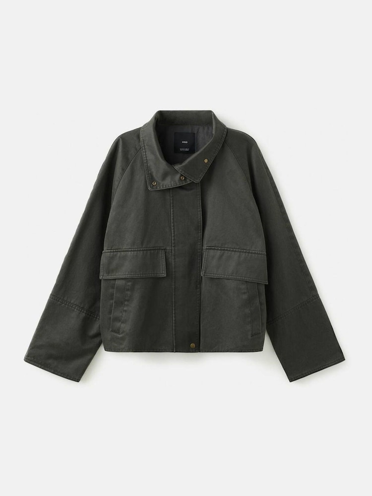 Mango Green Cotton Blend Funnel Neck Pocket Jacket - Image 6 of 6