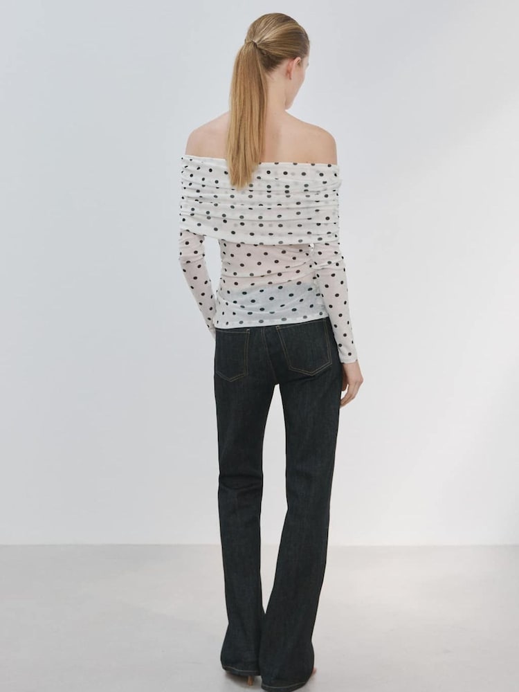 Mango White Polka Dot Long Sleeve Strapless Top - Image 2 of 5