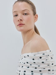 Mango White Polka Dot Long Sleeve Strapless Top - Image 4 of 5