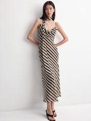Mango Cream Stripey Neck Tie Cowl Neck Strappy Maxi Dress - Image 1 of 5