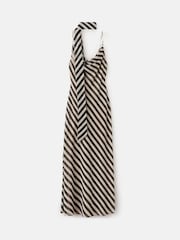Mango Cream Stripey Neck Tie Cowl Neck Strappy Maxi Dress - Image 5 of 5