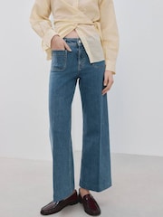 Mango Blue Pocket Detail Wide Leg Jeans - Image 1 of 6