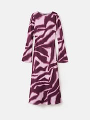 Mango Purple Long Sleeve A-Line Animal-Print Midi Dress - Image 1 of 1