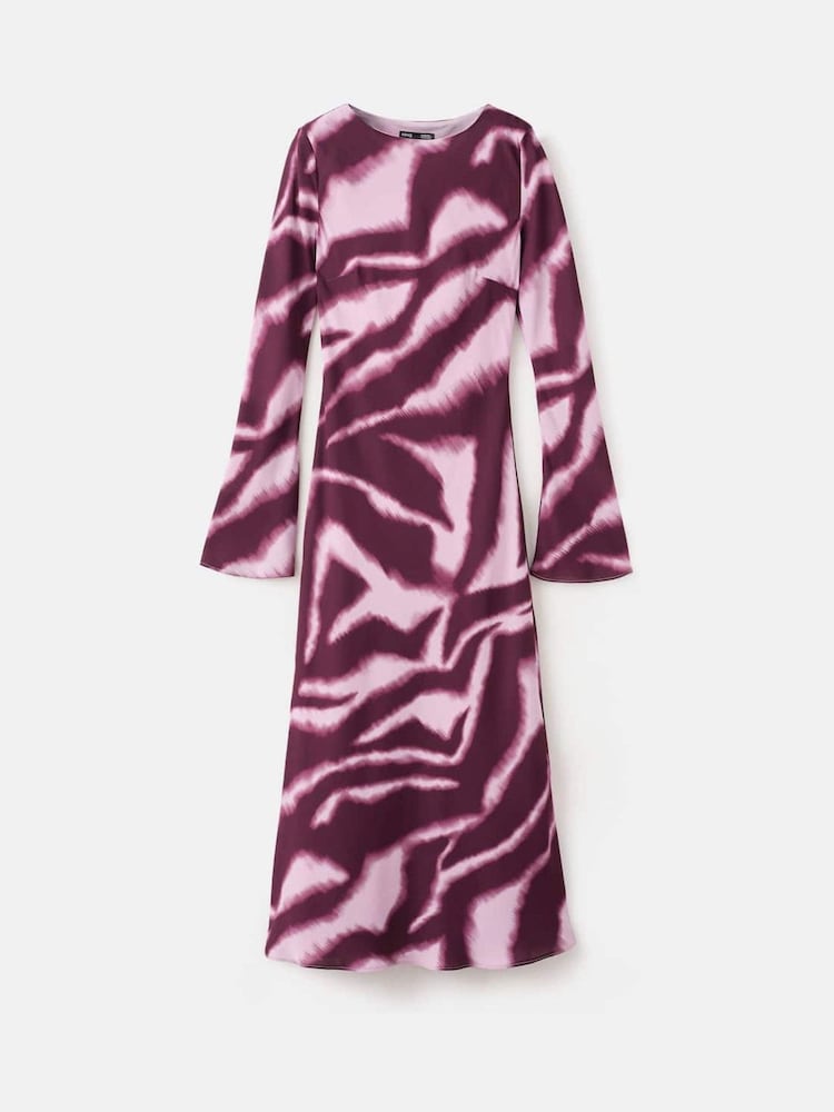 Mango Purple Long Sleeve A-Line Animal-Print Midi Dress - Image 3 of 3 Mango Purple Long Sleeve A-Line Animal-Print Midi Dress - Image 3 of 3