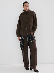 Mango Brown Button Up Funnel Neck Jacket - Image 1 of 5