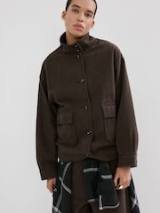 Mango Brown Button Up Funnel Neck Jacket - Image 2 of 5