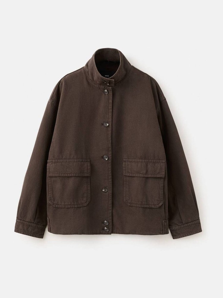 Mango Brown Button Up Funnel Neck Jacket - Image 6 of 6