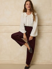 Burgundy Red Mid Rise Corduroy Barrel Jeans - Image 2 of 5