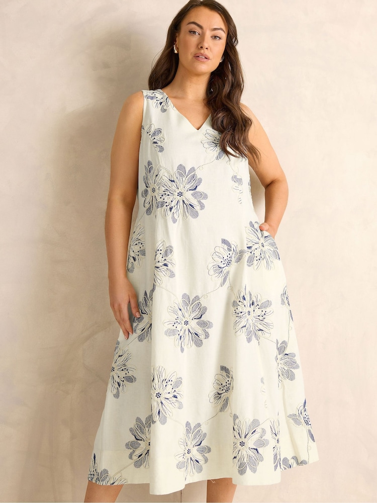Evans Natural Linen Blend Embroidered Dress - Image 1 of 6