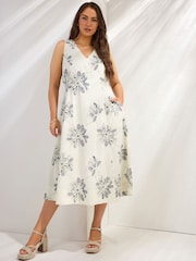 Evans Natural Linen Blend Embroidered Dress - Image 5 of 6
