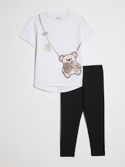 River Island White Sequin Bear & Bag T-Shirt & Leggings Set - Image 1 of 5
