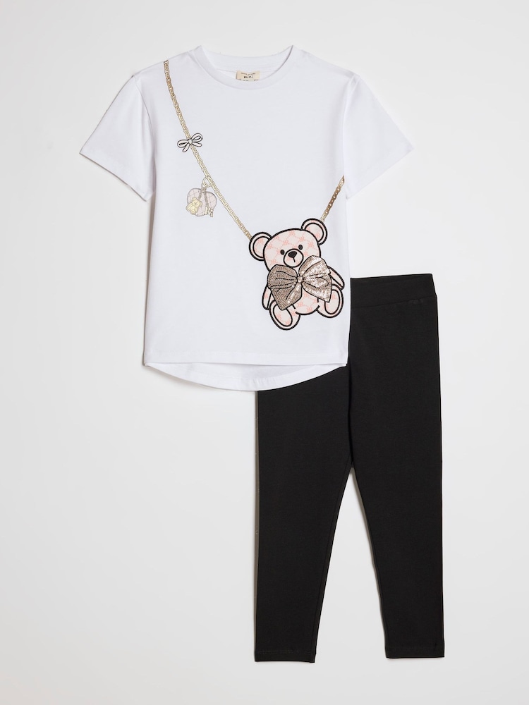 River Island White Sequin Bear & Bag T-Shirt & Leggings Set - Image 1 of 5 River Island White Sequin Bear & Bag T-Shirt & Leggings Set - Image 1 of 5