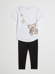 River Island White Sequin Bear & Bag T-Shirt & Leggings Set - Image 3 of 5
