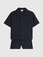 River Island Navy Textured Revere Shirt & Shorts Set - Image 4 of 4